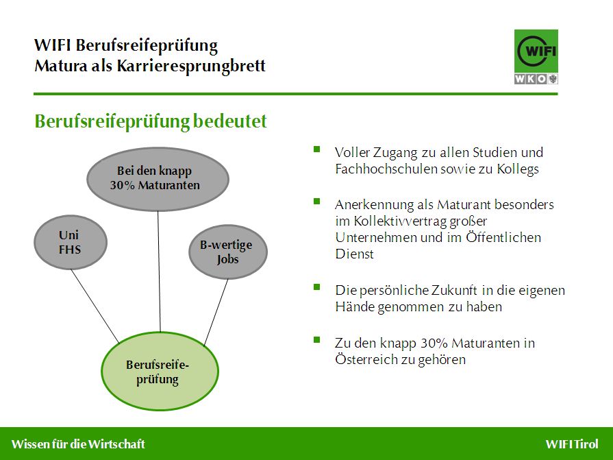 berufsreifeprüfung, berufsmatura, tirol, wifi